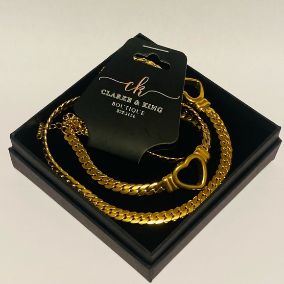 New Necklace and Bracelet Set - Titanium Steel Heart Design - Picture 1 of 8